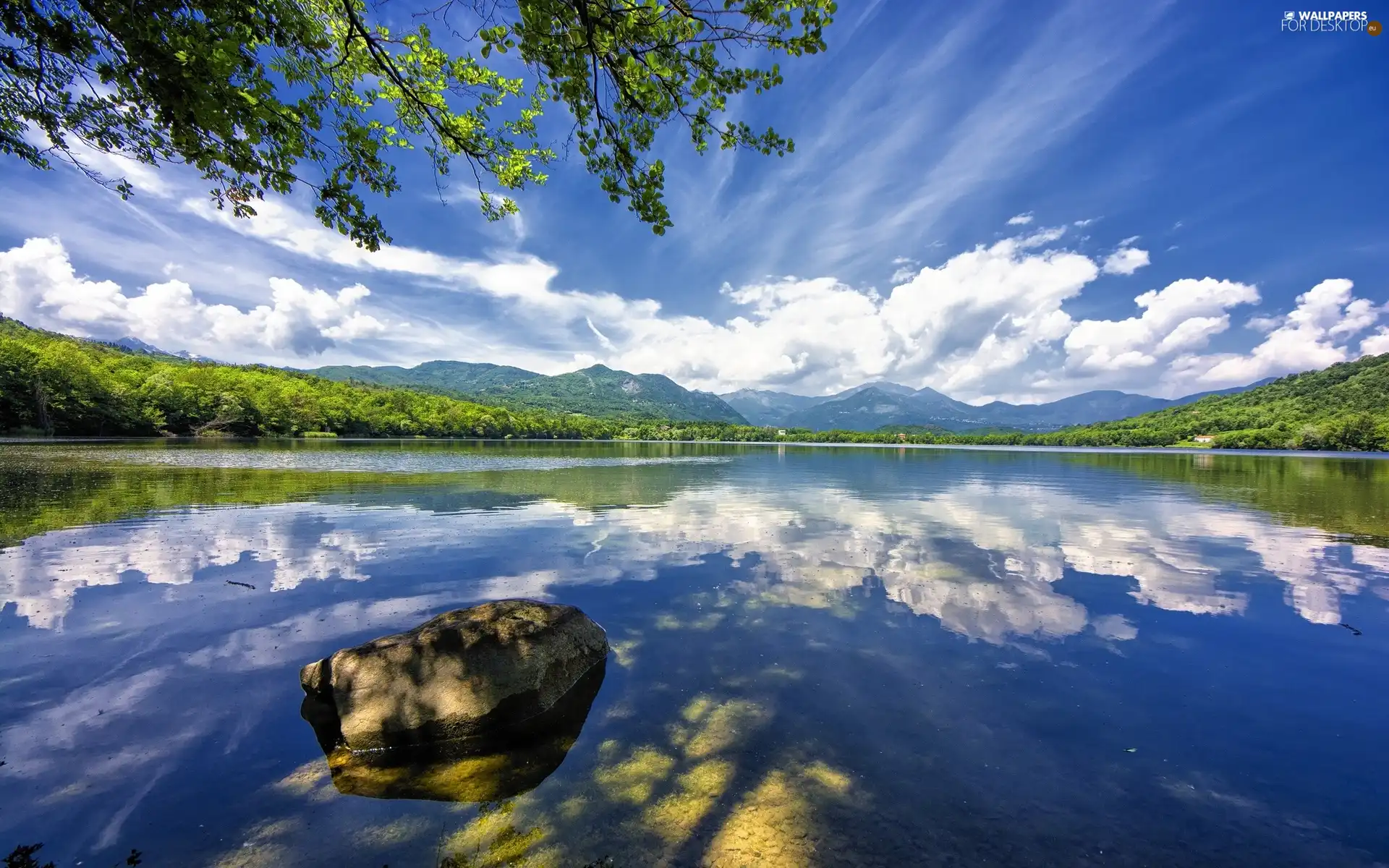 Sky, lake, Stone