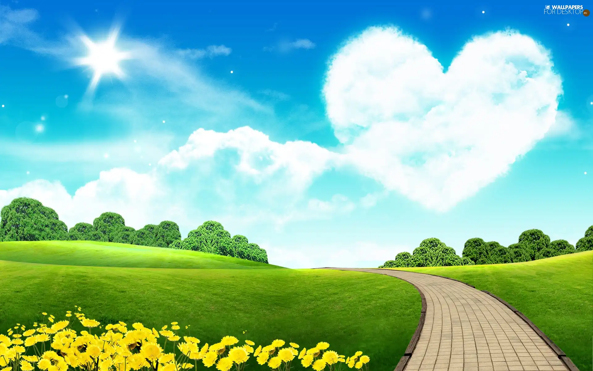 Sky, Heart teddybear, Green, Meadow, Spring