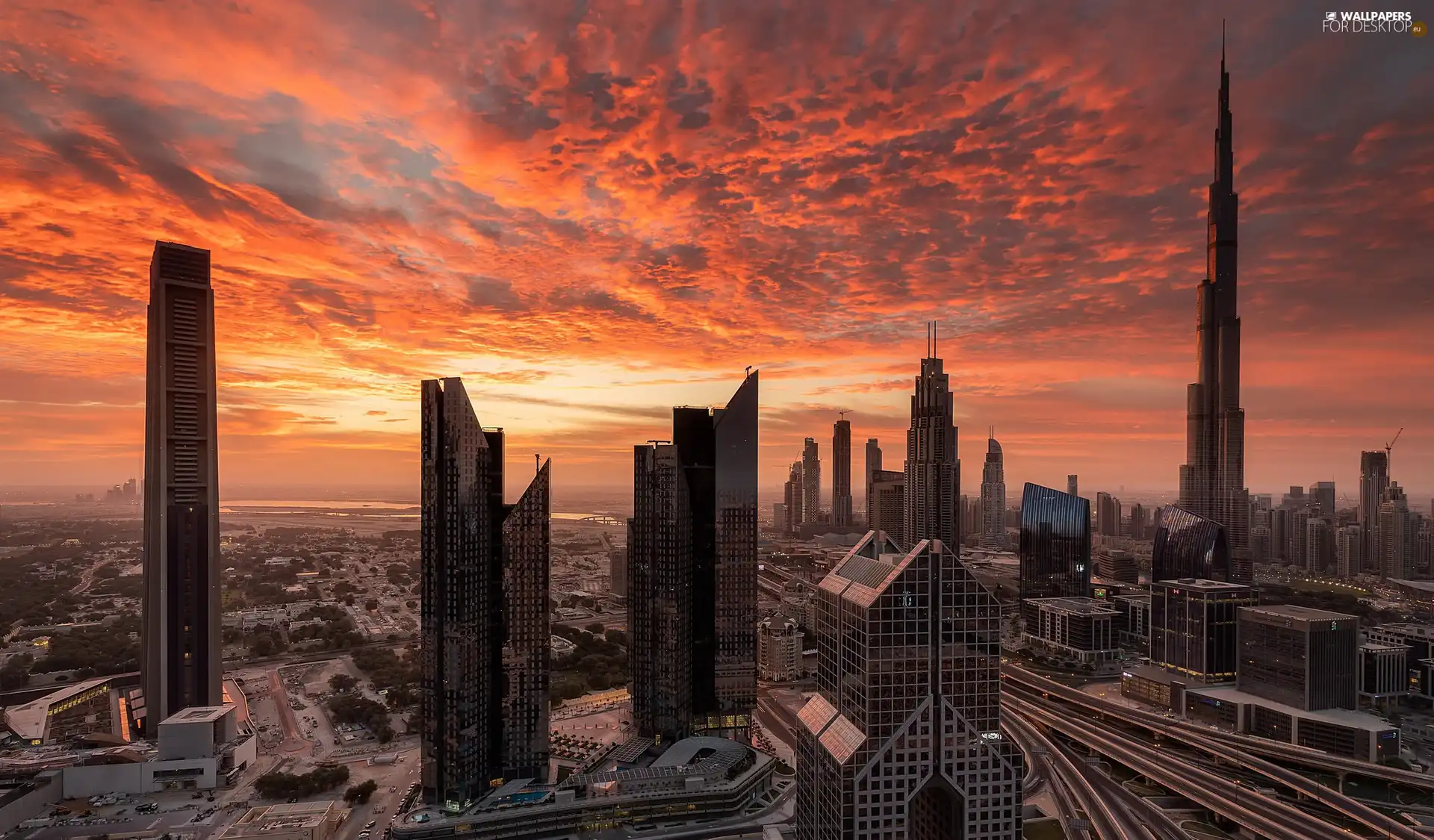 skyscrapers, Dubaj, Sky, skyscraper, United Arab Emirates, Great Sunsets, clouds