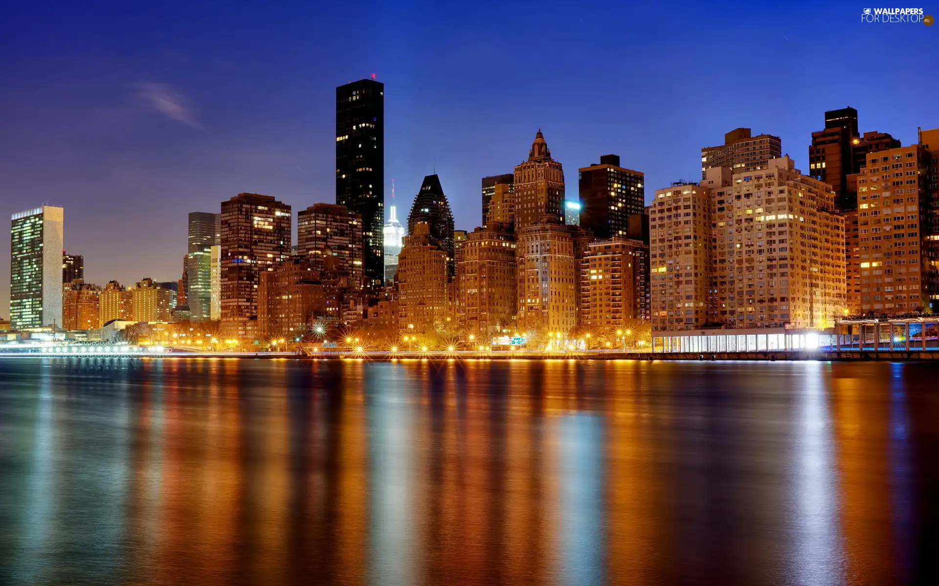 water, reflection, New York, skyscrapers, The United States