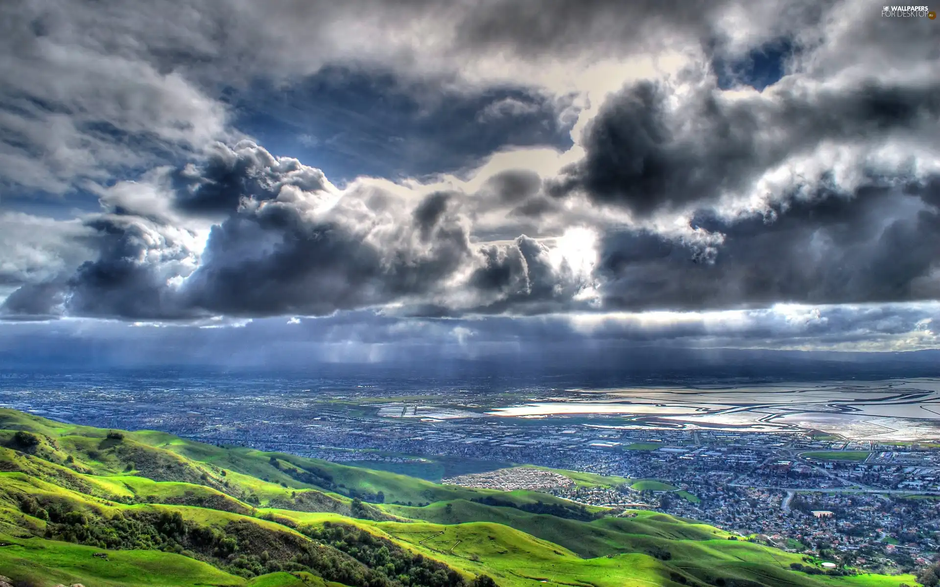 slope, dark, clouds