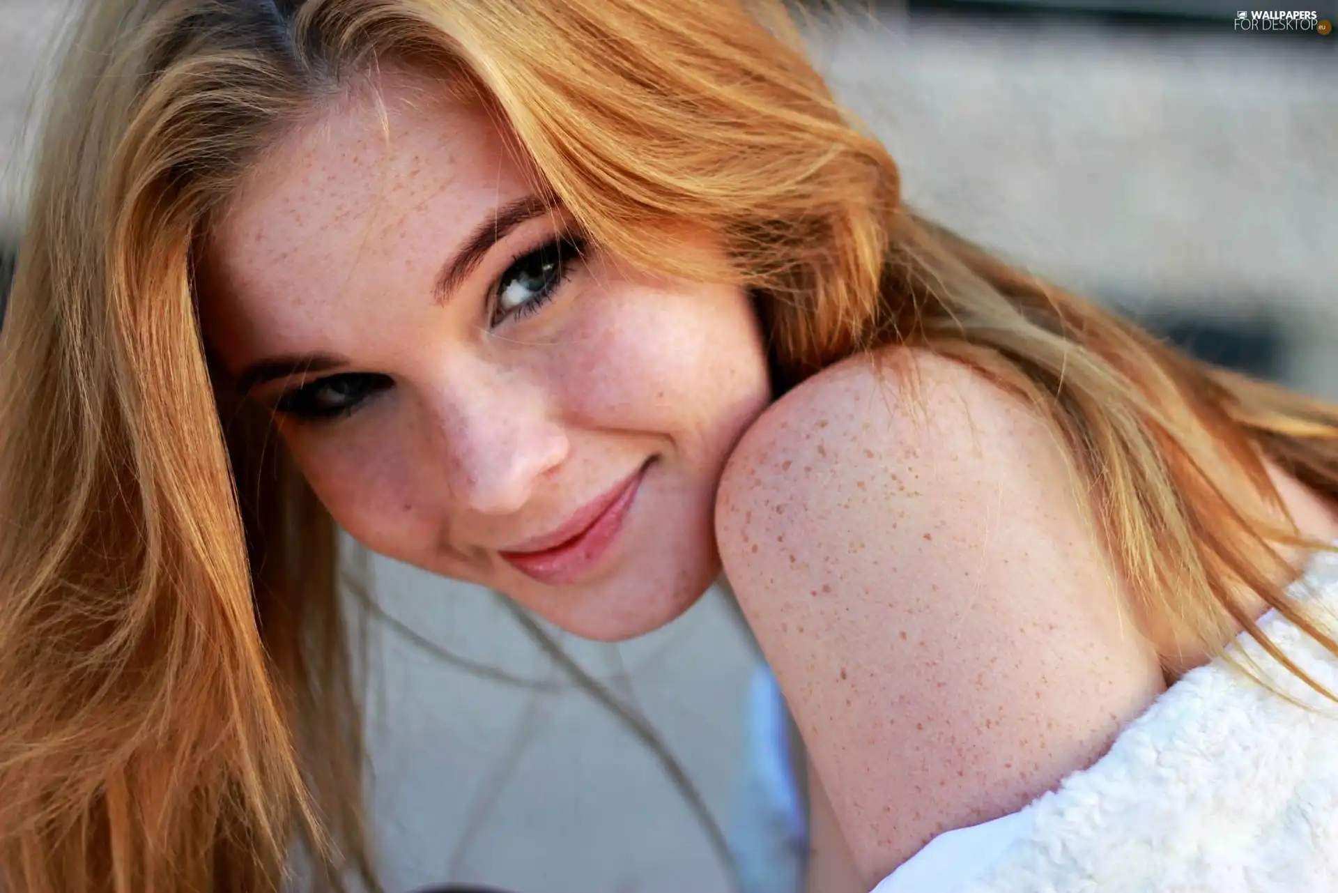 Women, freckles, Smile, Ginger