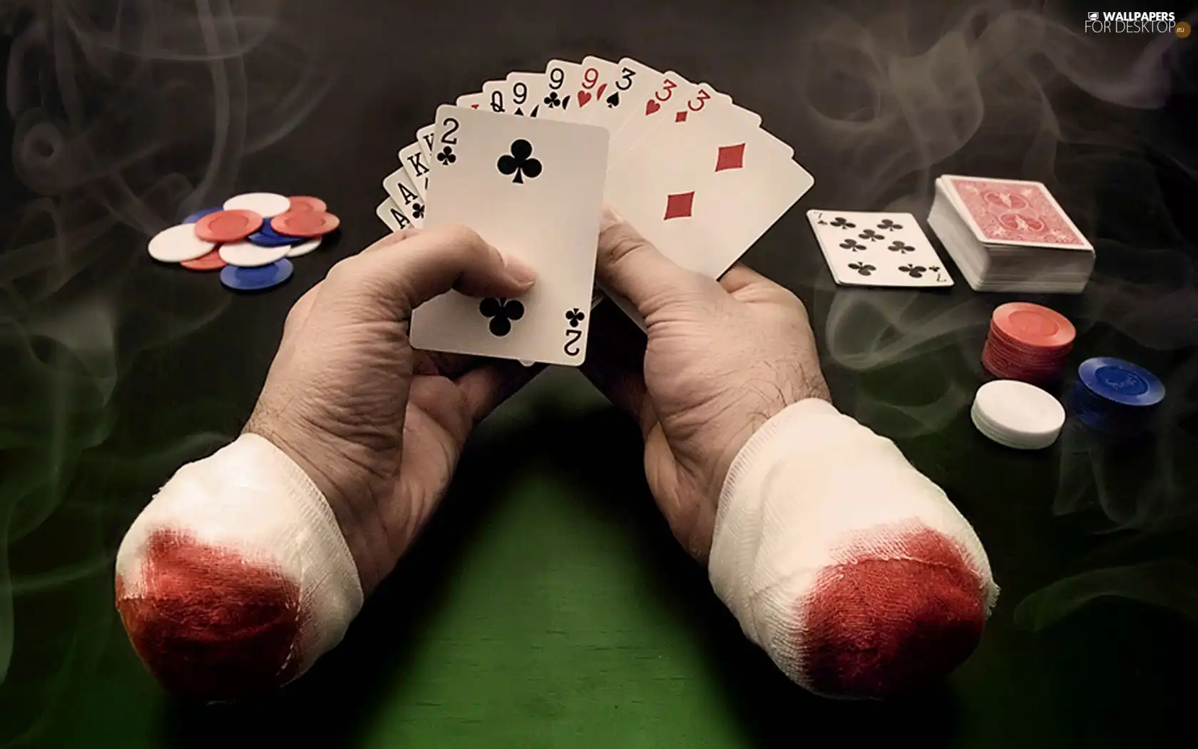 smoke, hands, Cards