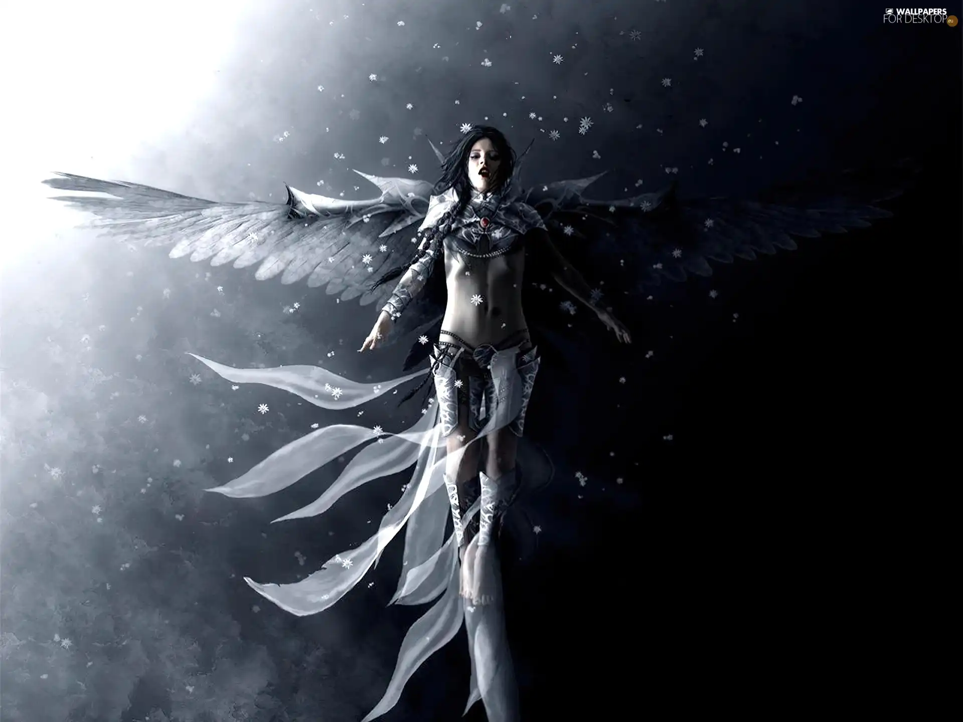 angel, flakes, snow, wings