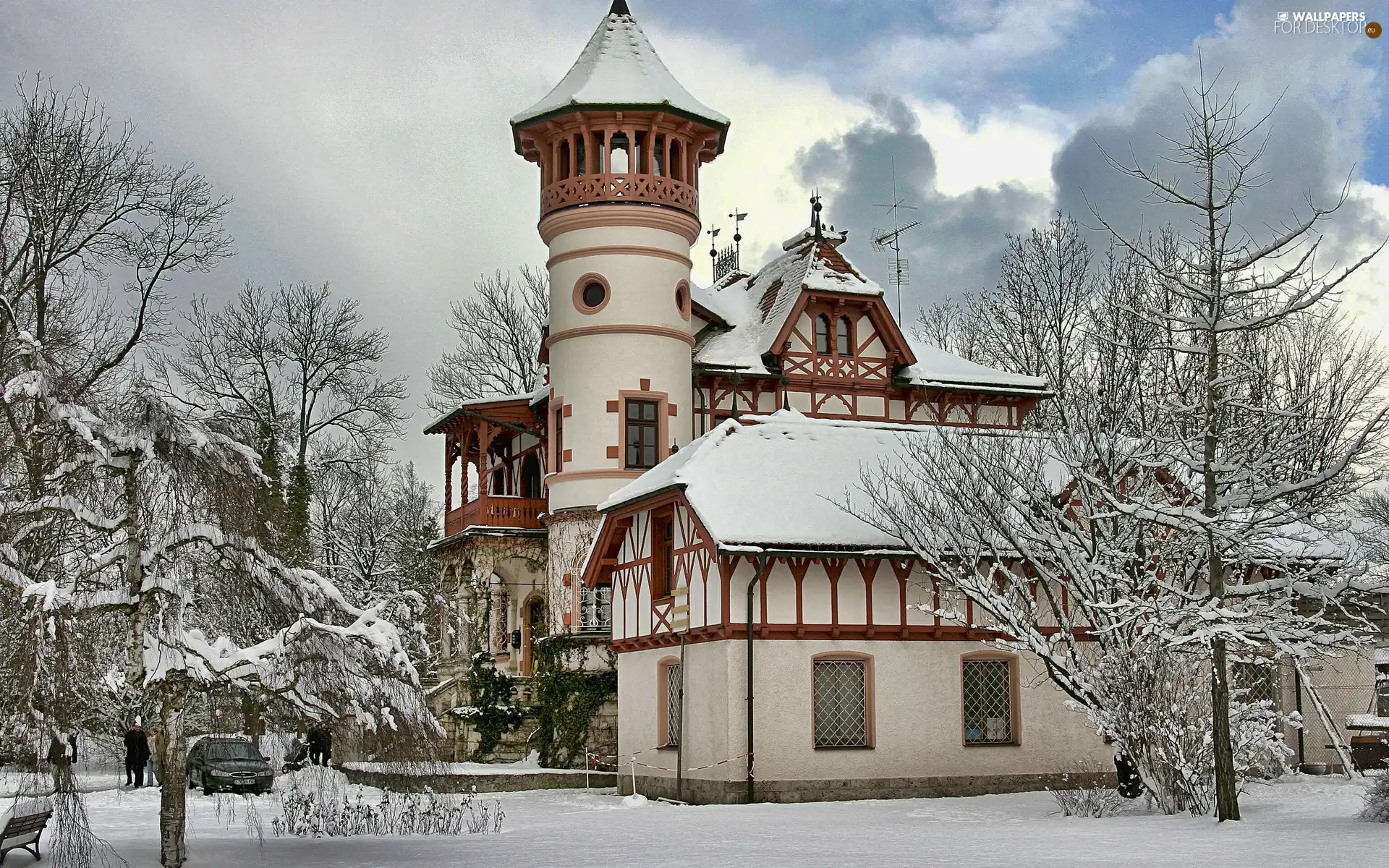 Church, viewes, snow, trees