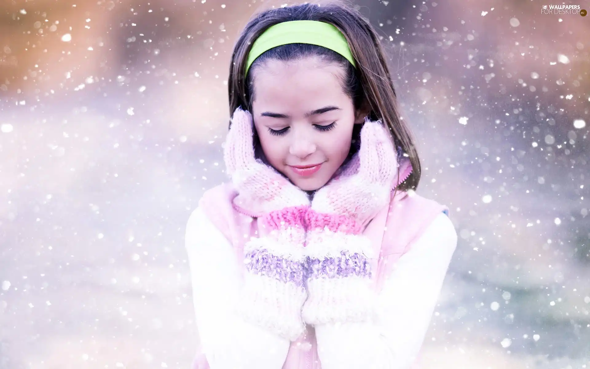 girl, Band, snow, glove