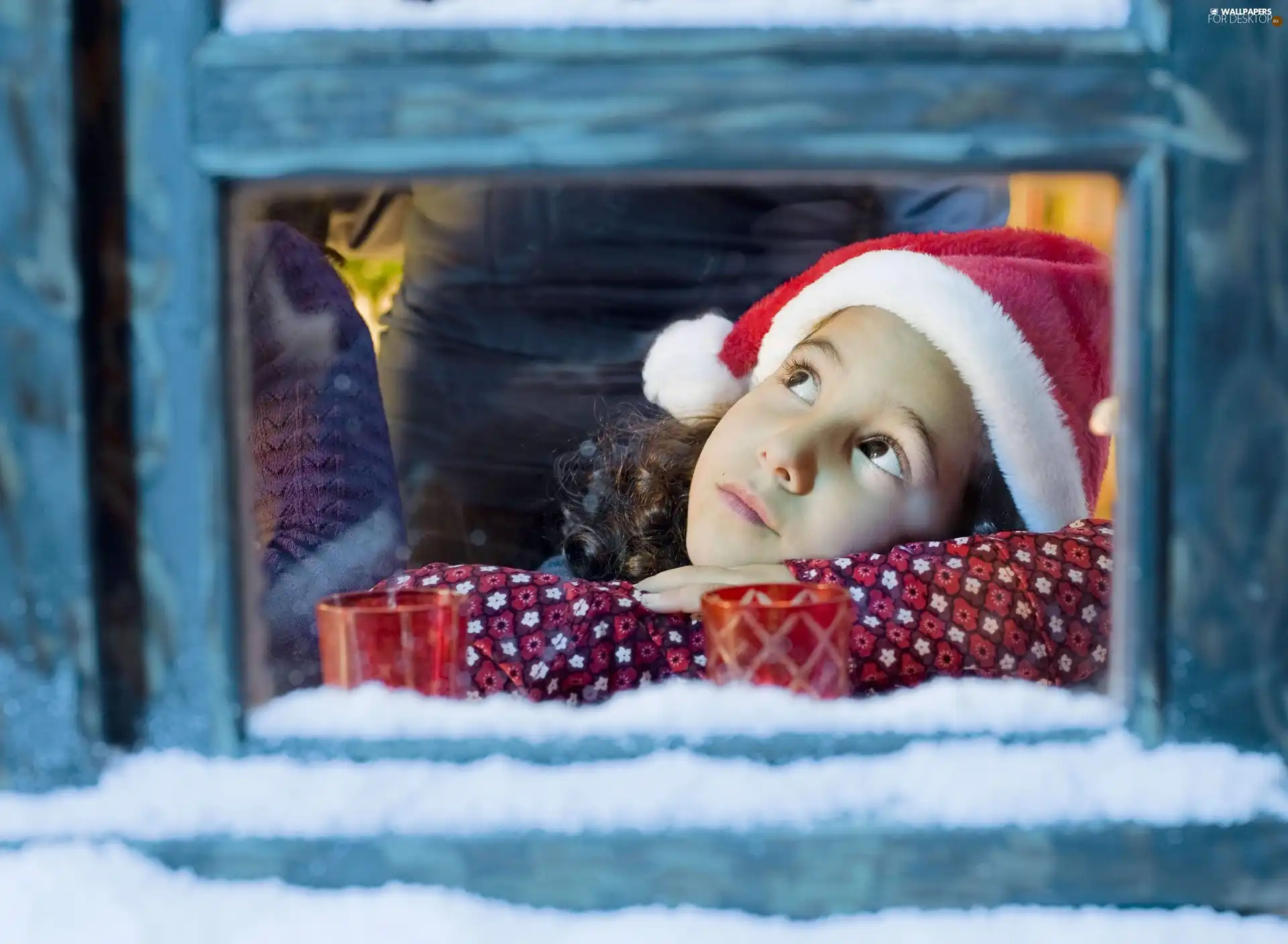 girl, expectation, snow, Window