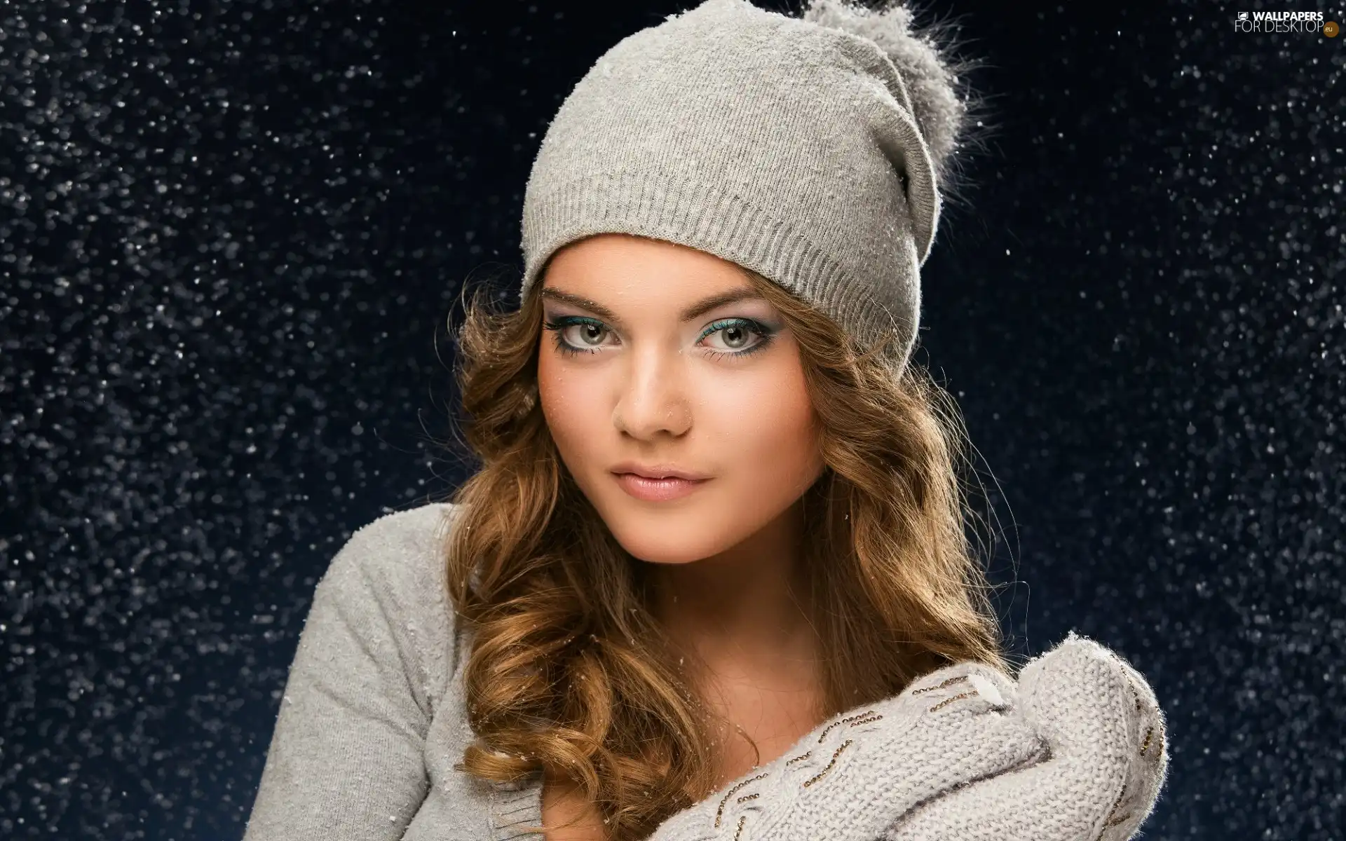 snow, winter, make-up, Hat, girl