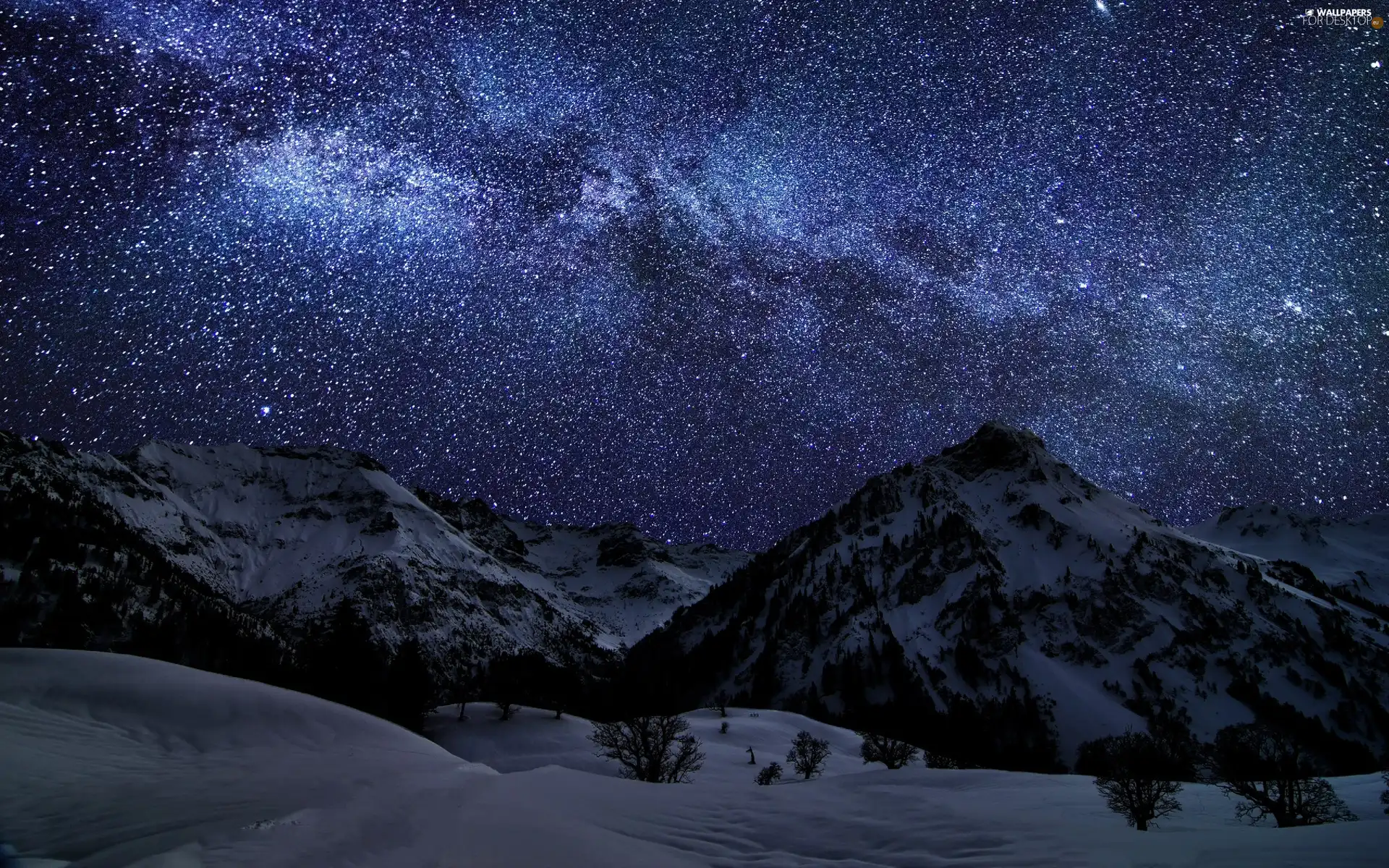 snow, Mountains, star