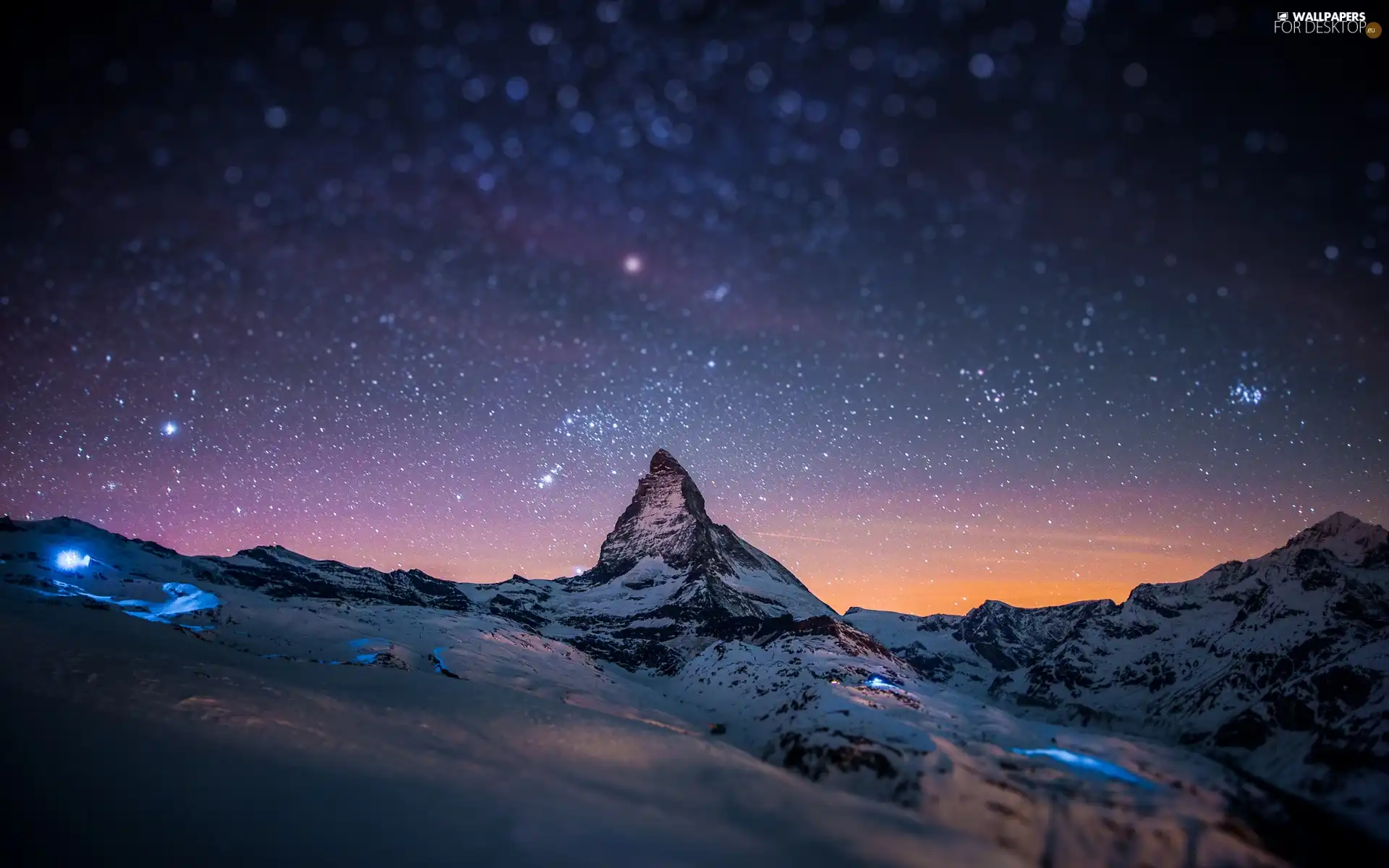 Starlit, The Hills, snow, Sky