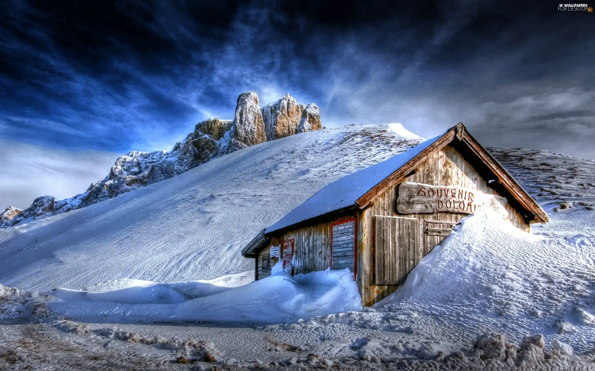 winter, cottage, snow, Mountains