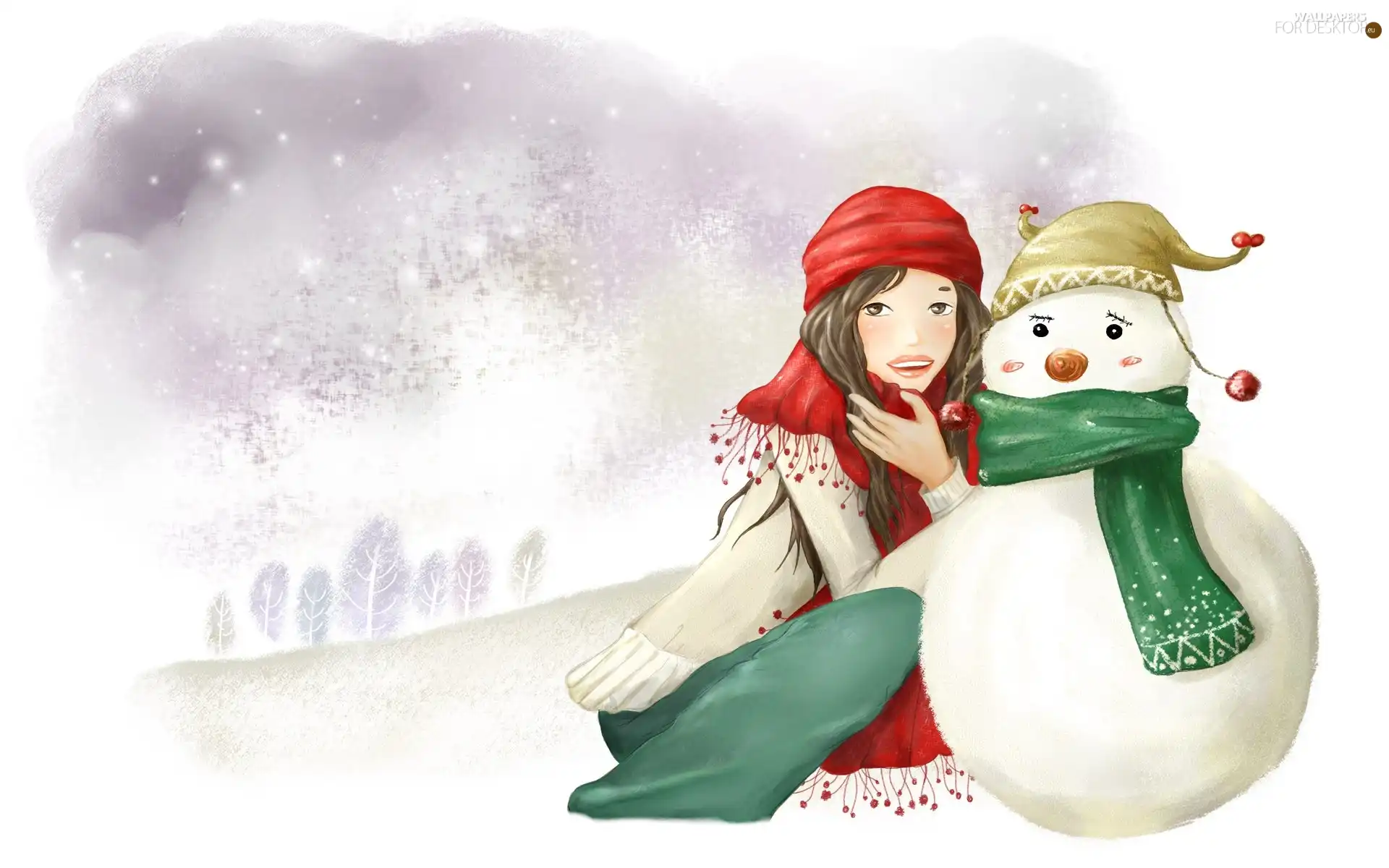 Snowman, Women, winter