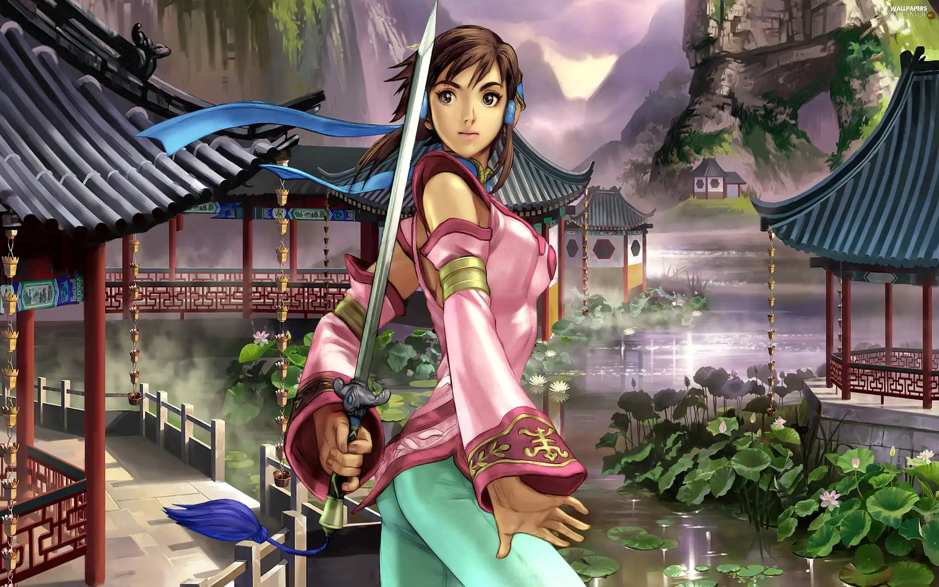 Soul Calibur IV, Women, sword, lake, village, Xianghua