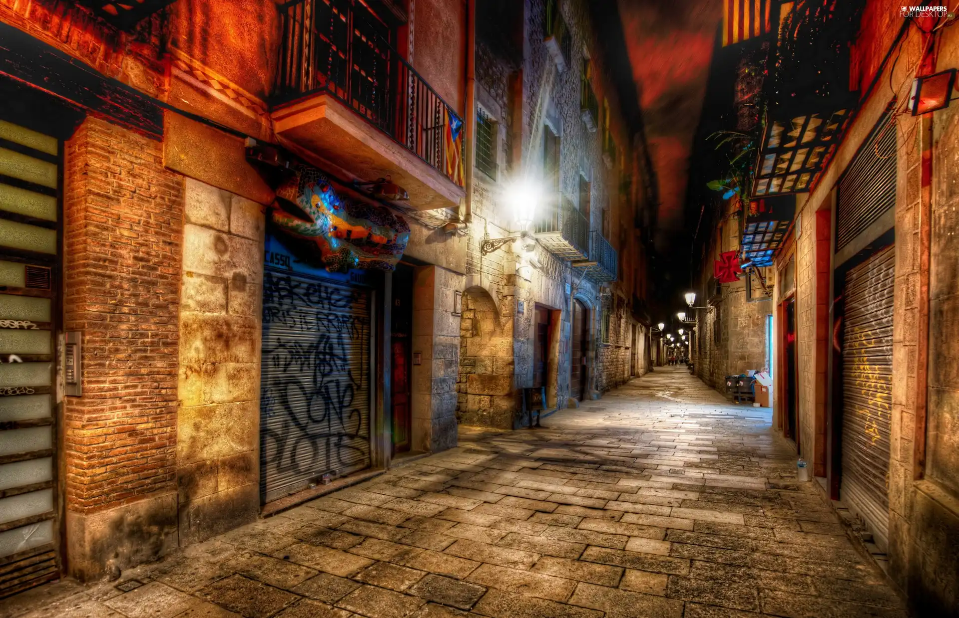 alley, Barcelona, Spain, Night