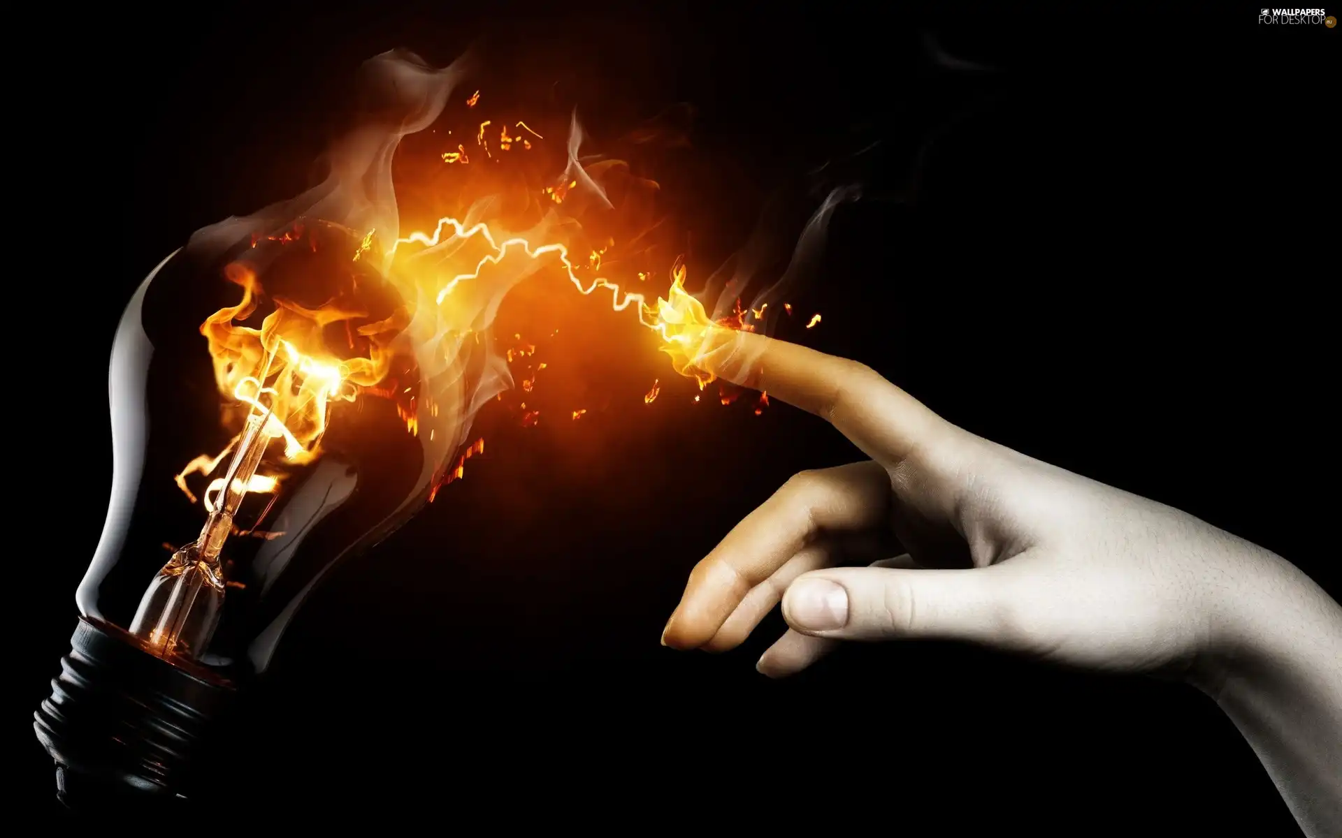 hand, bulb, Sparks, finger
