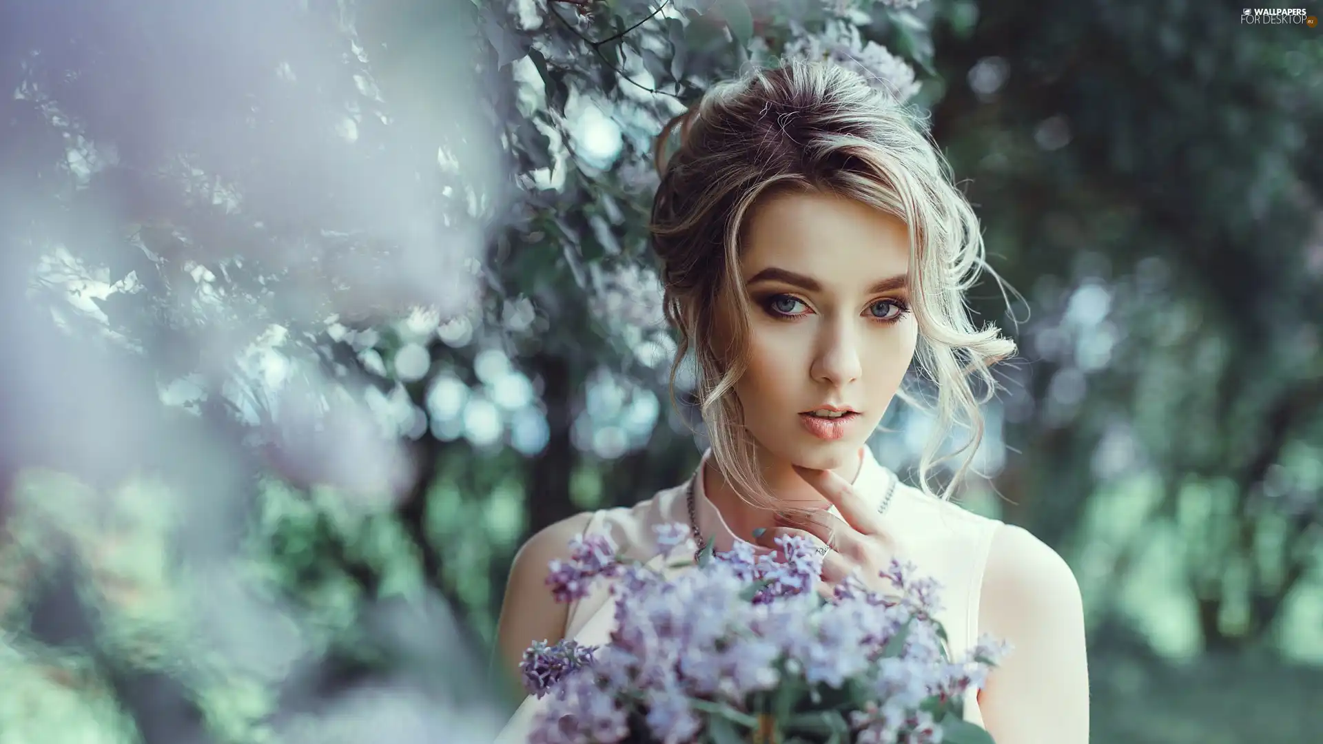 bouquet, Spring, Blonde, Flowers, girl