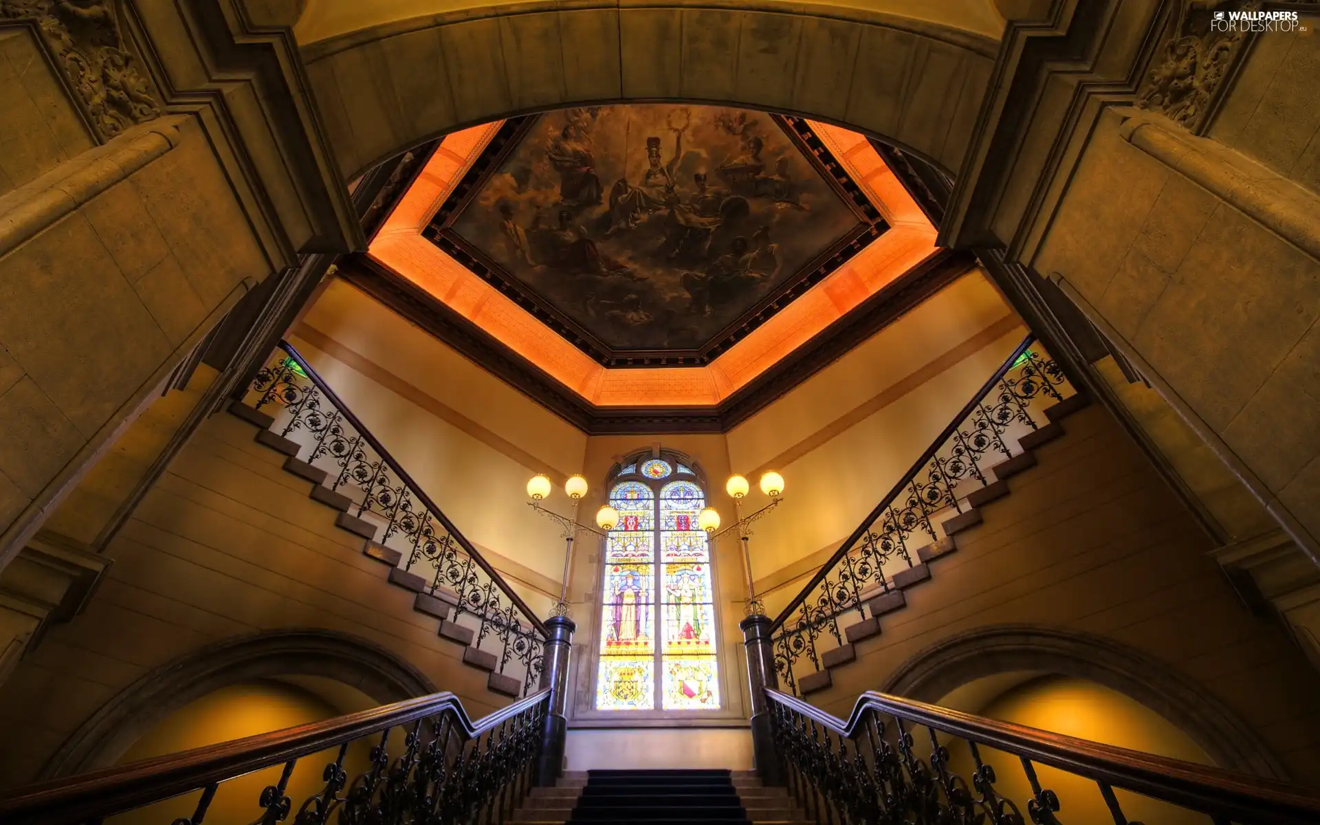 picture, Stairs, stained glass