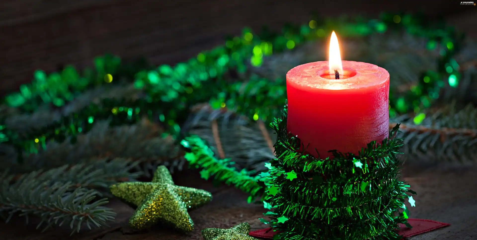 Candle, star, decoration, red hot, christmas