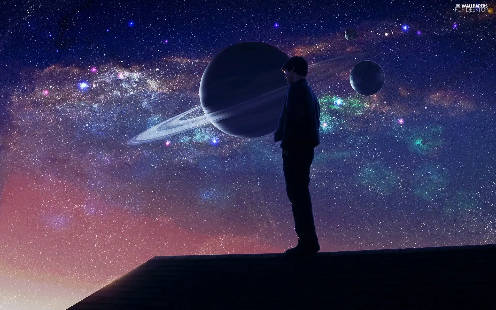 fantasy, Planets, star, boy