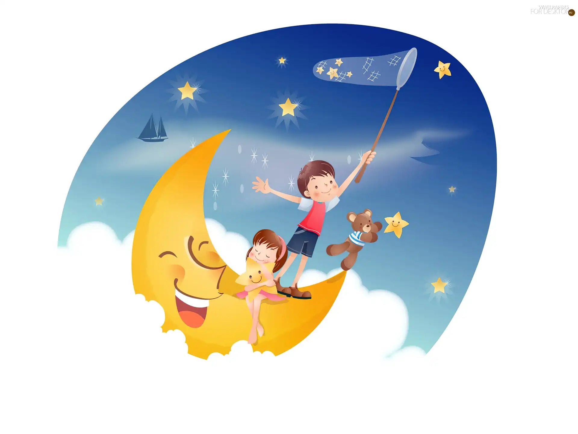 star, Kids, moon