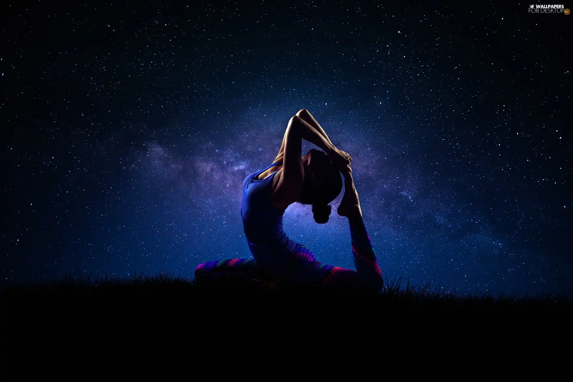 Women, Night, star, yoga