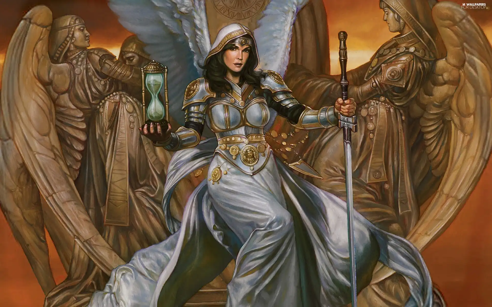 Women, sword, statues, angel