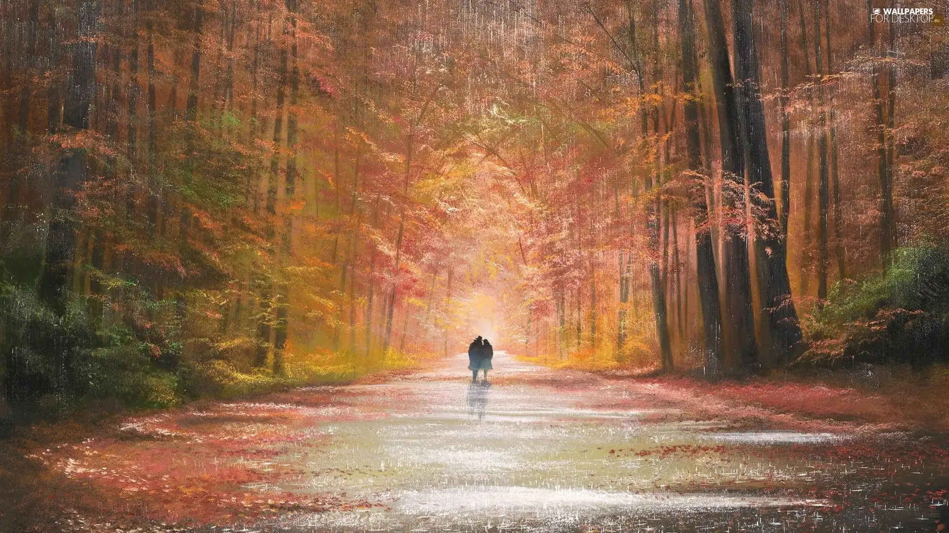 Park, picture, Steam, walkers, Rain, forest