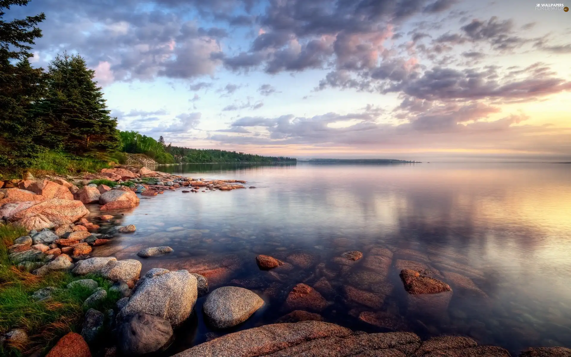 Stones, clouds, lake