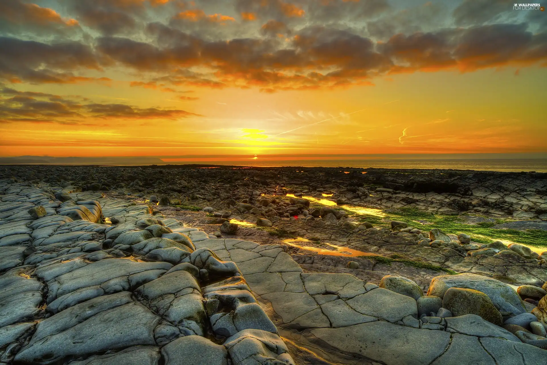 sea, sun, Stones, west