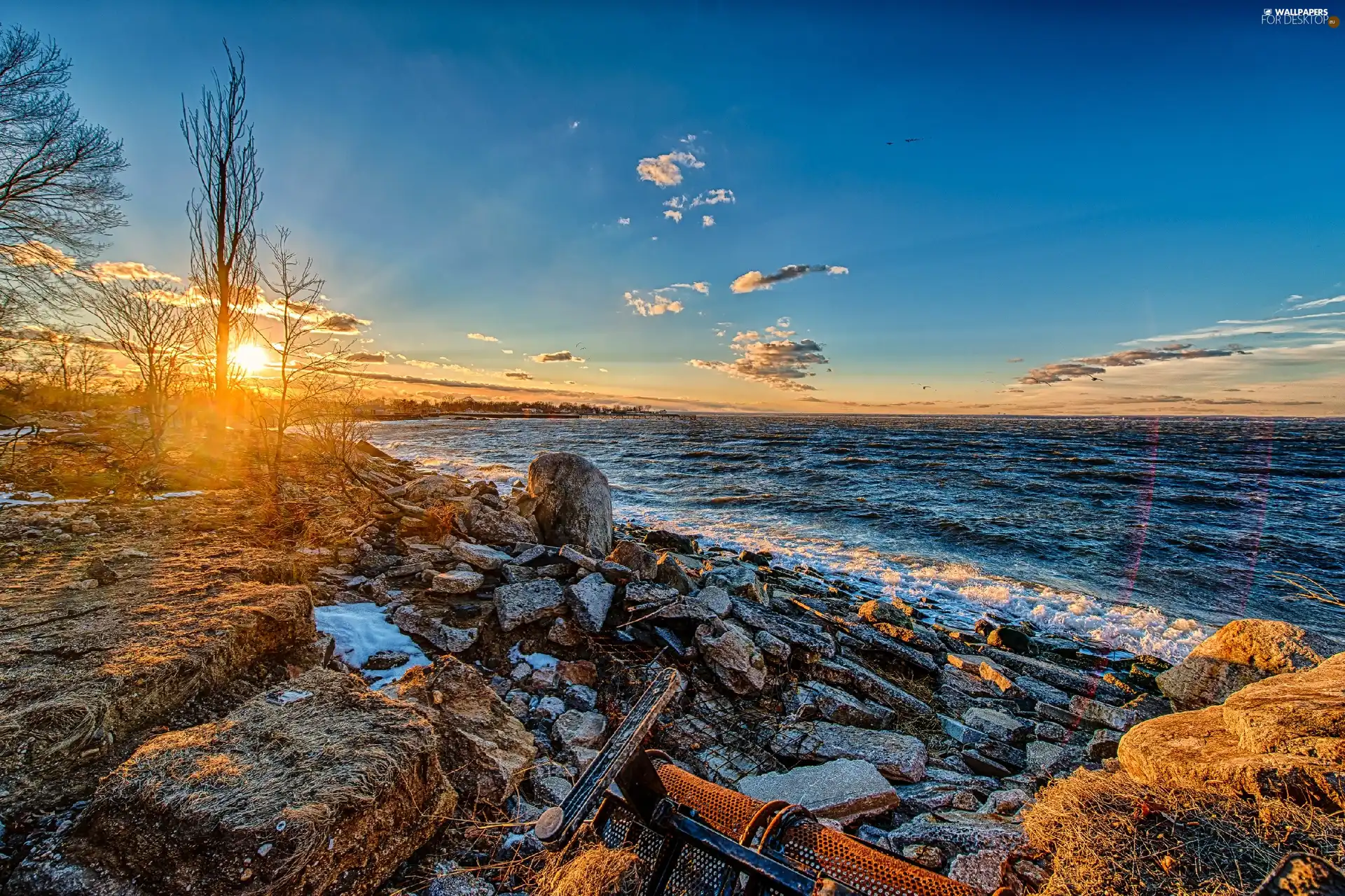 sea, sun, Stones, west