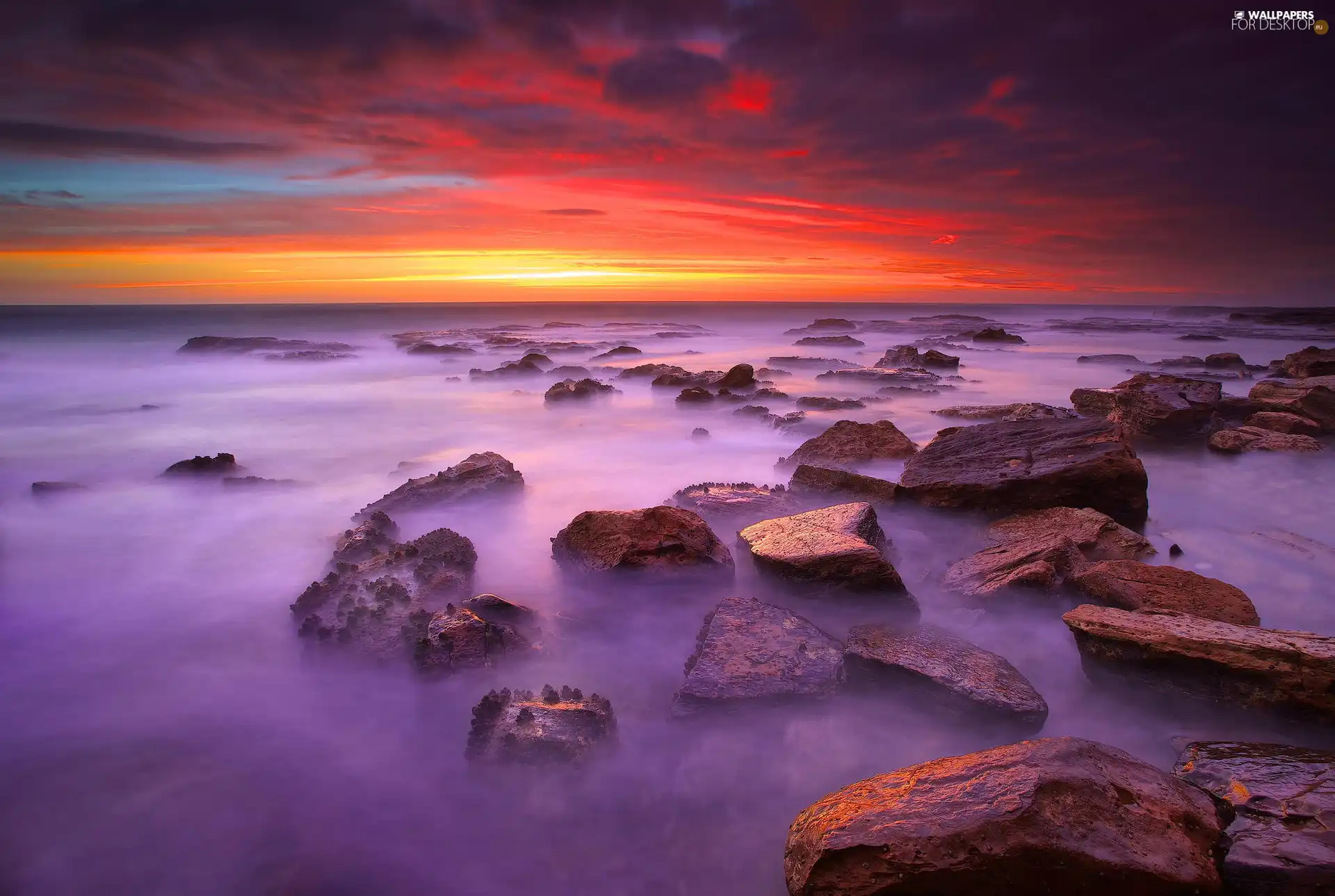 sea, Great Sunsets, Stones, coast