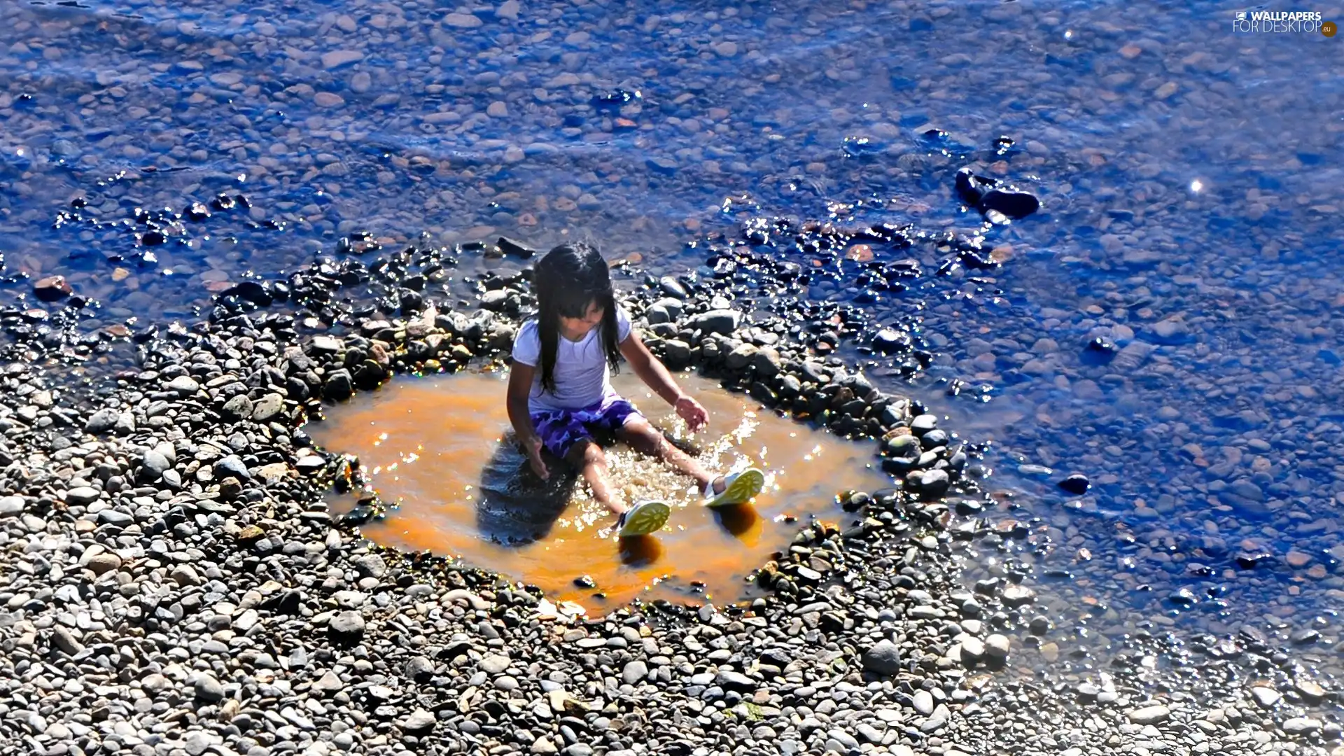 Stones, girl, water