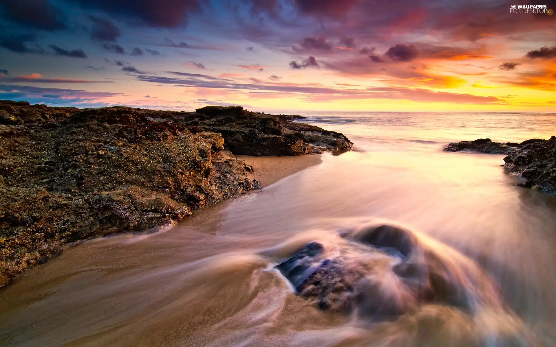 west, sea, Stones rocks, sun