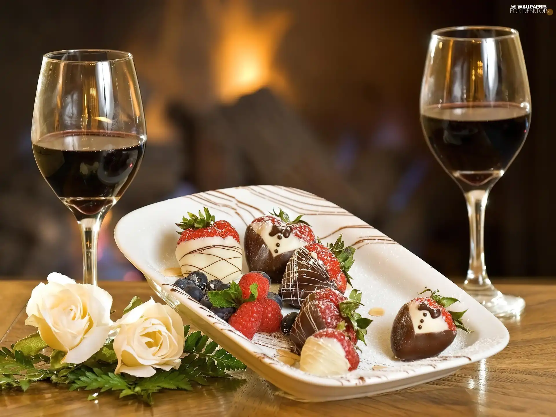 Lights, dessert, strawberries, Wines