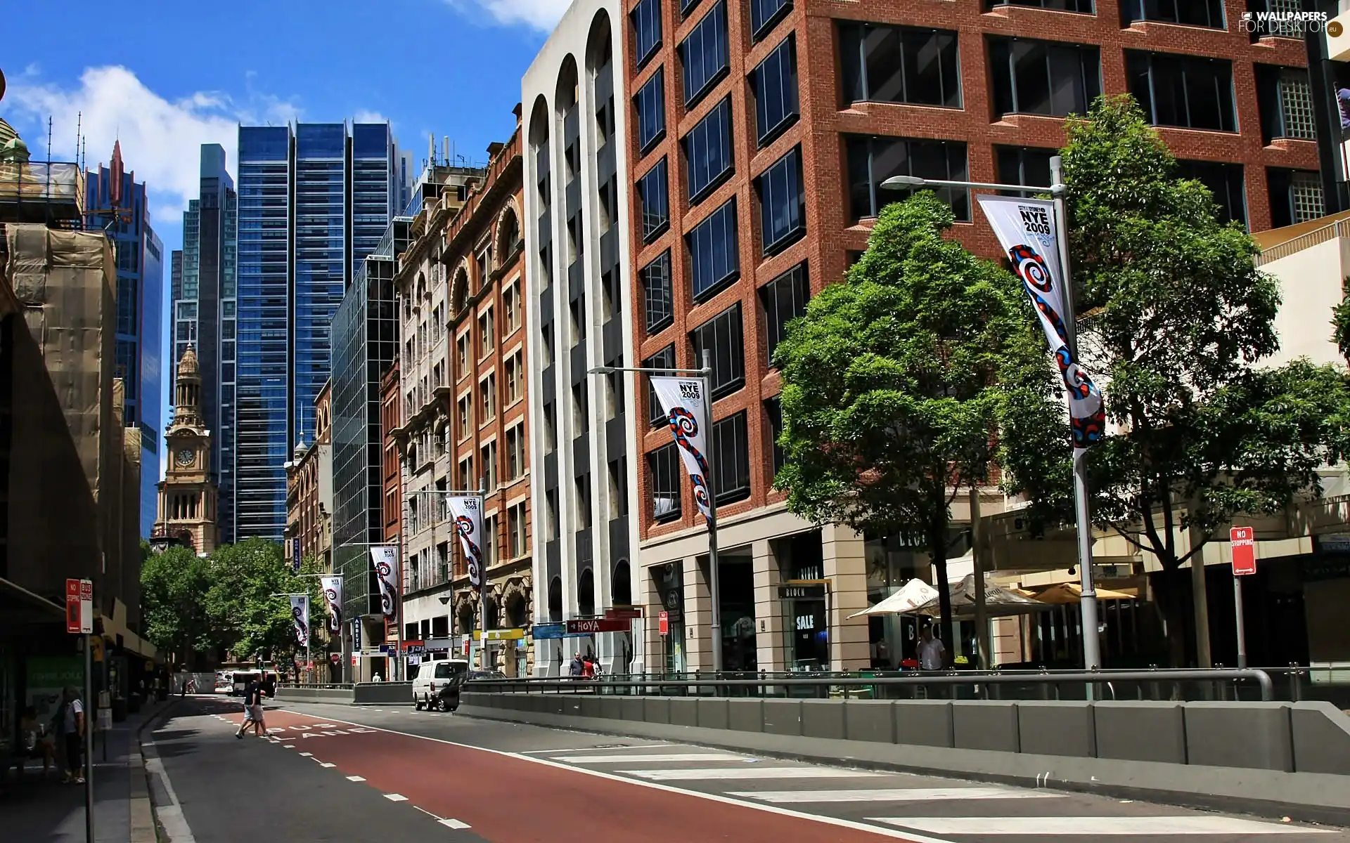 York, skyscrapers, fragment, clouds, Houses, Street, Sydney