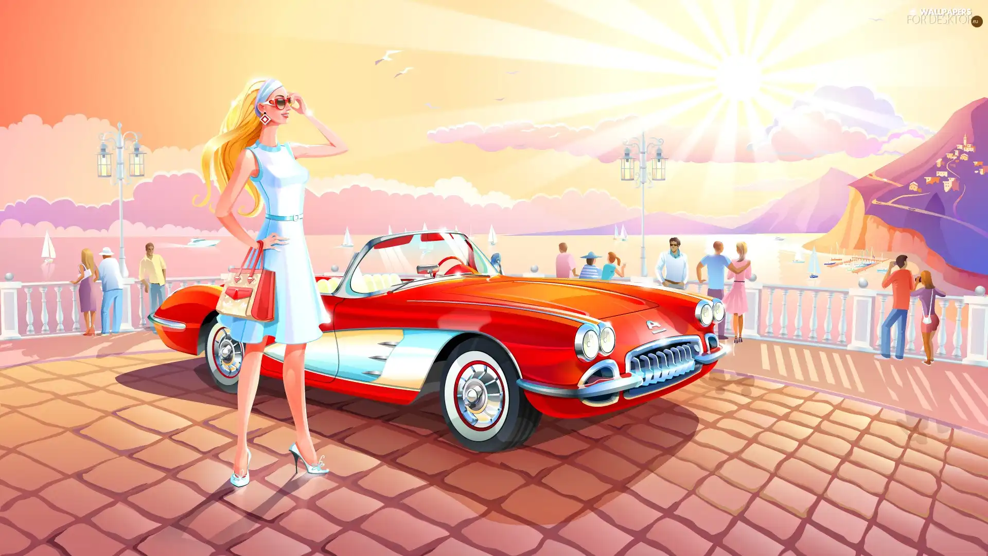 summer, holiday, Blonde, Automobile, graphics