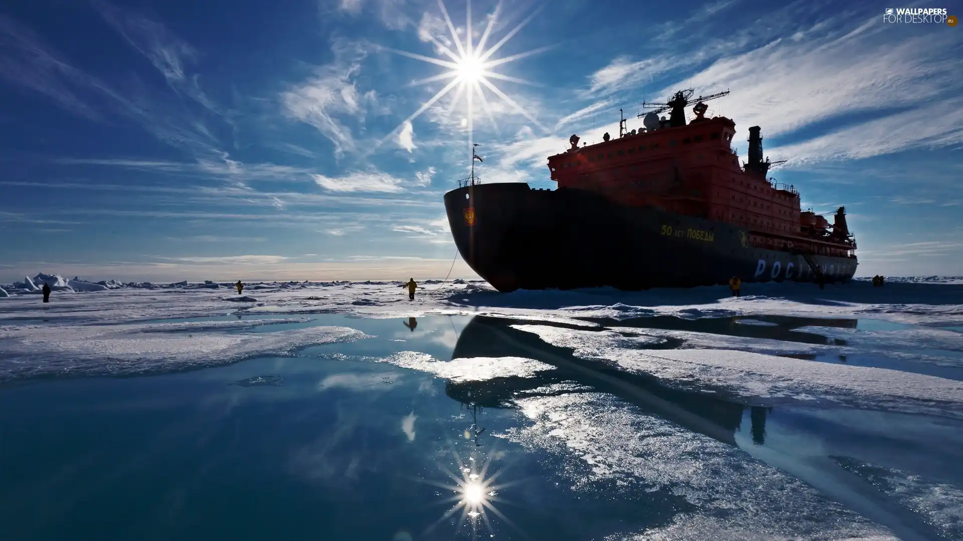 Ice-breaker, People, sun, floe