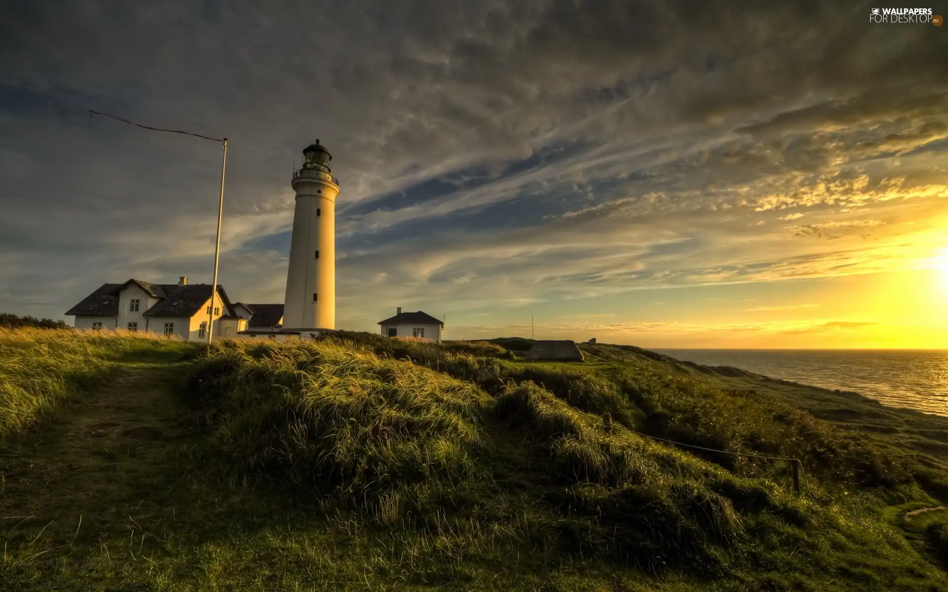 Lighthouse, west, sun, maritime