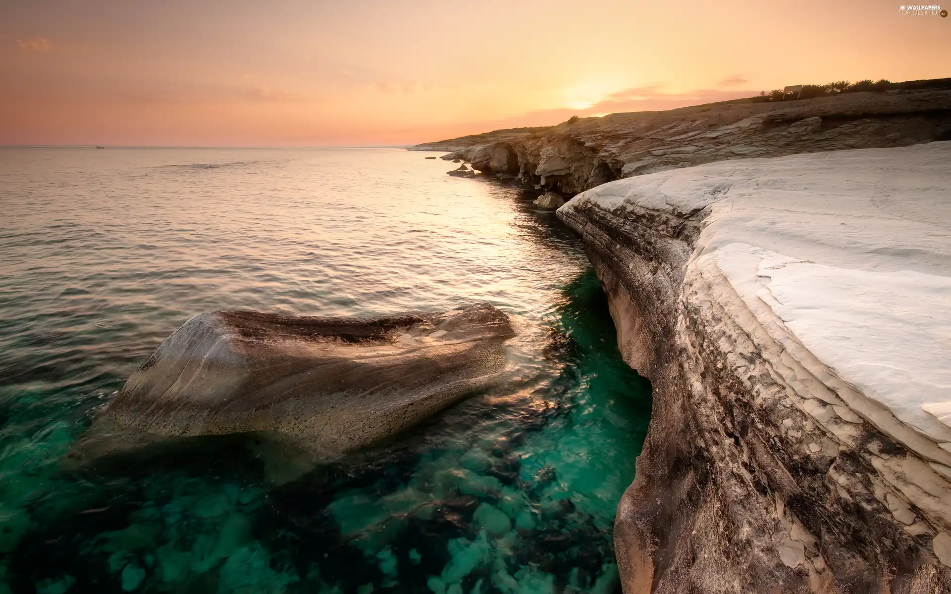 Ocean, west, sun, rocks