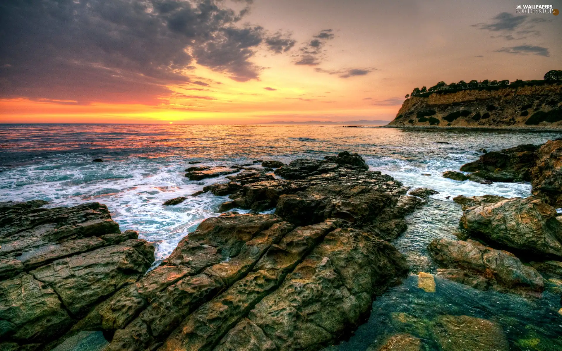 rocks, west, sun, sea