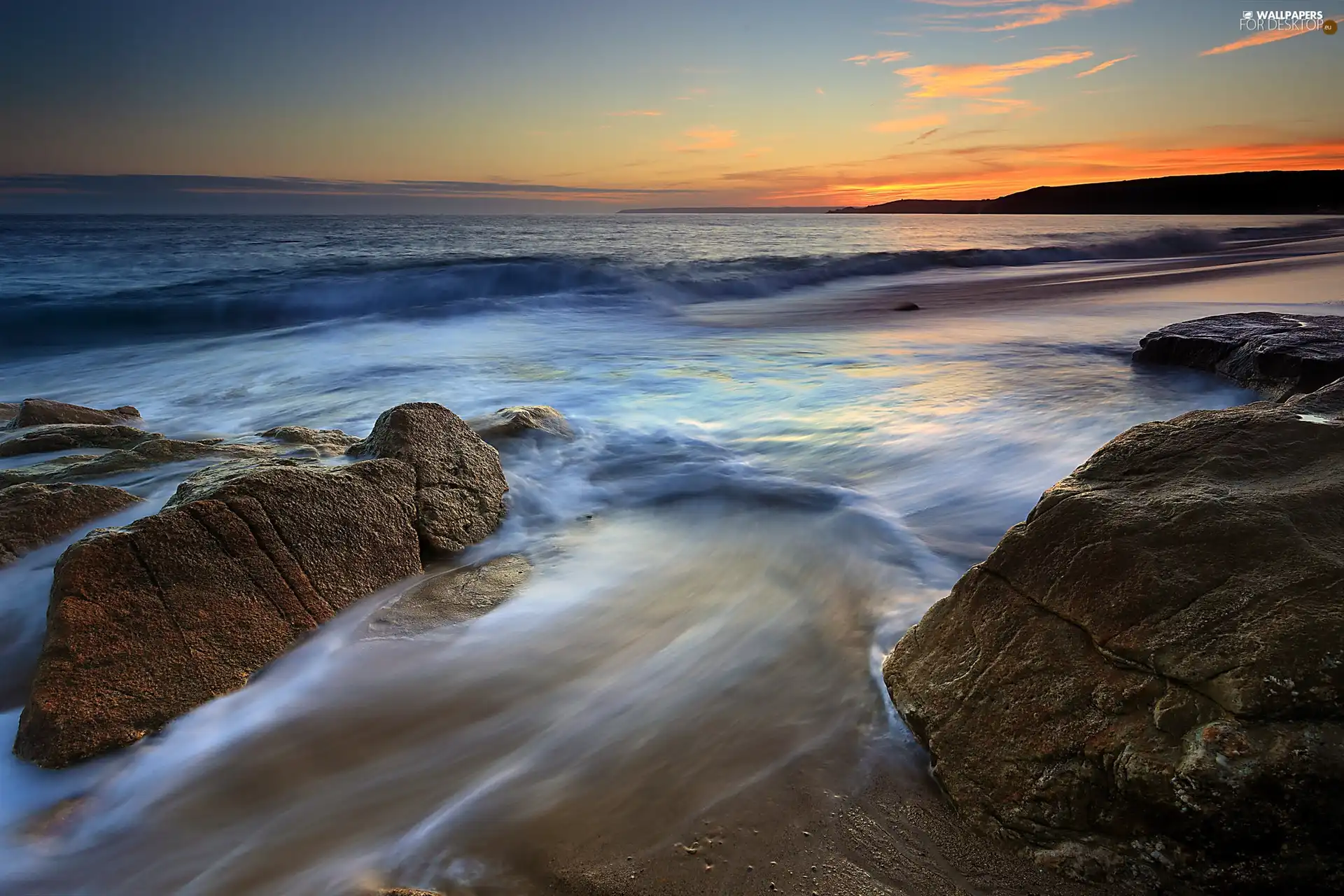 sea, west, sun, rocks