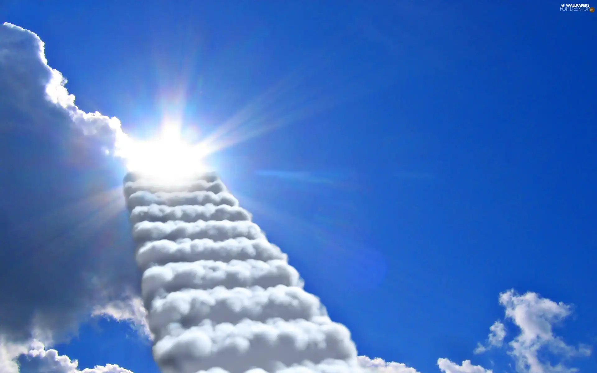 Sky, Stairs, sun, clouds