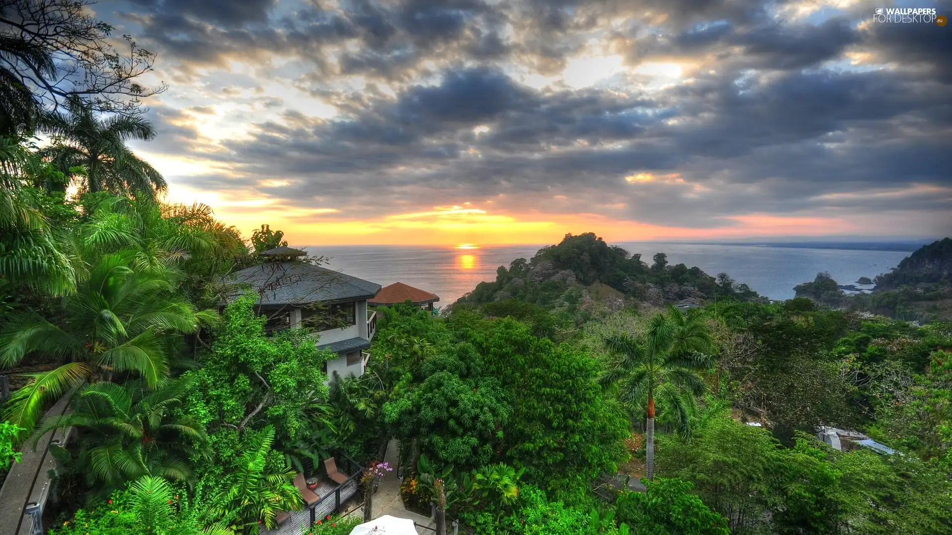 sun, Costa Rica, VEGETATION, sea, house, west