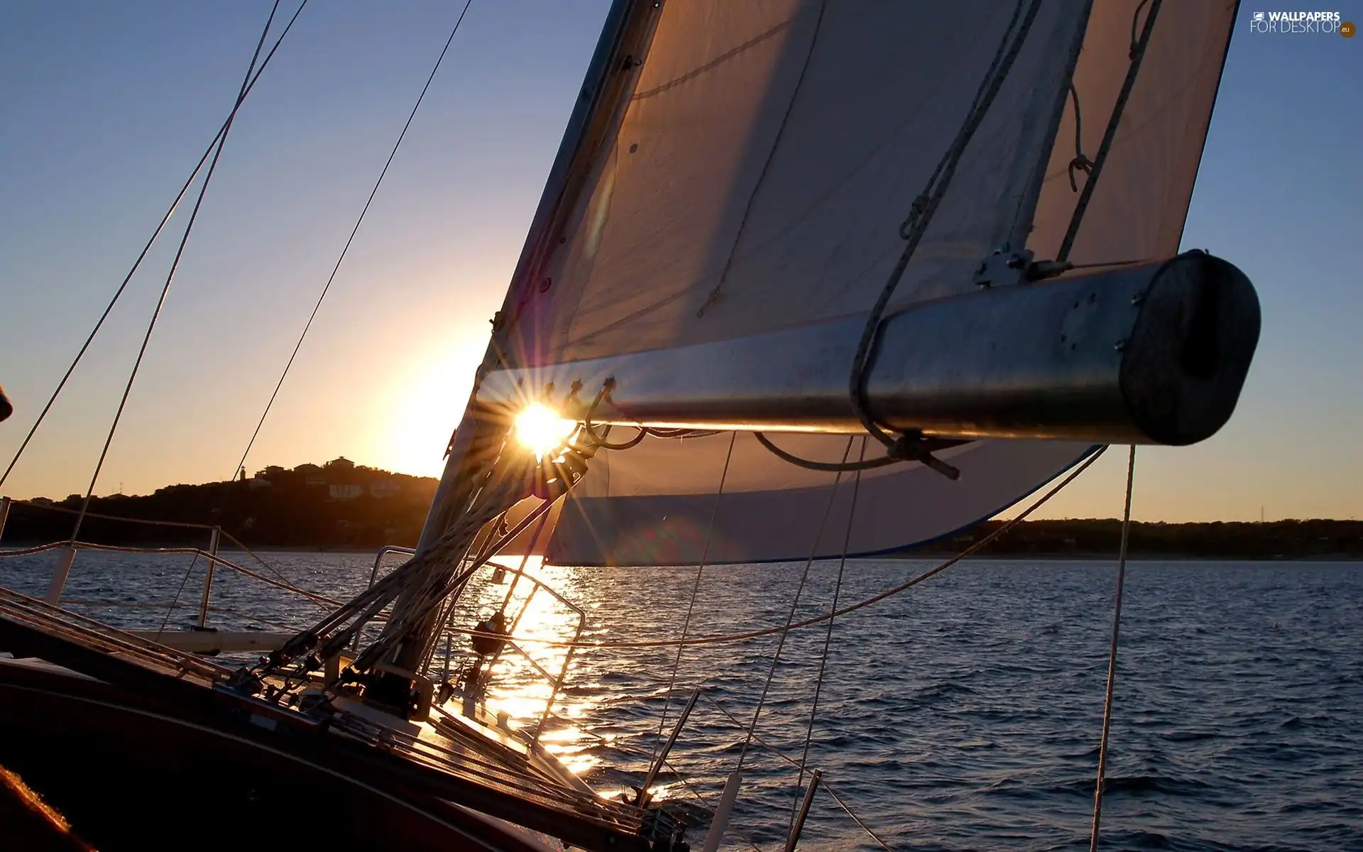 sun, Yacht, water