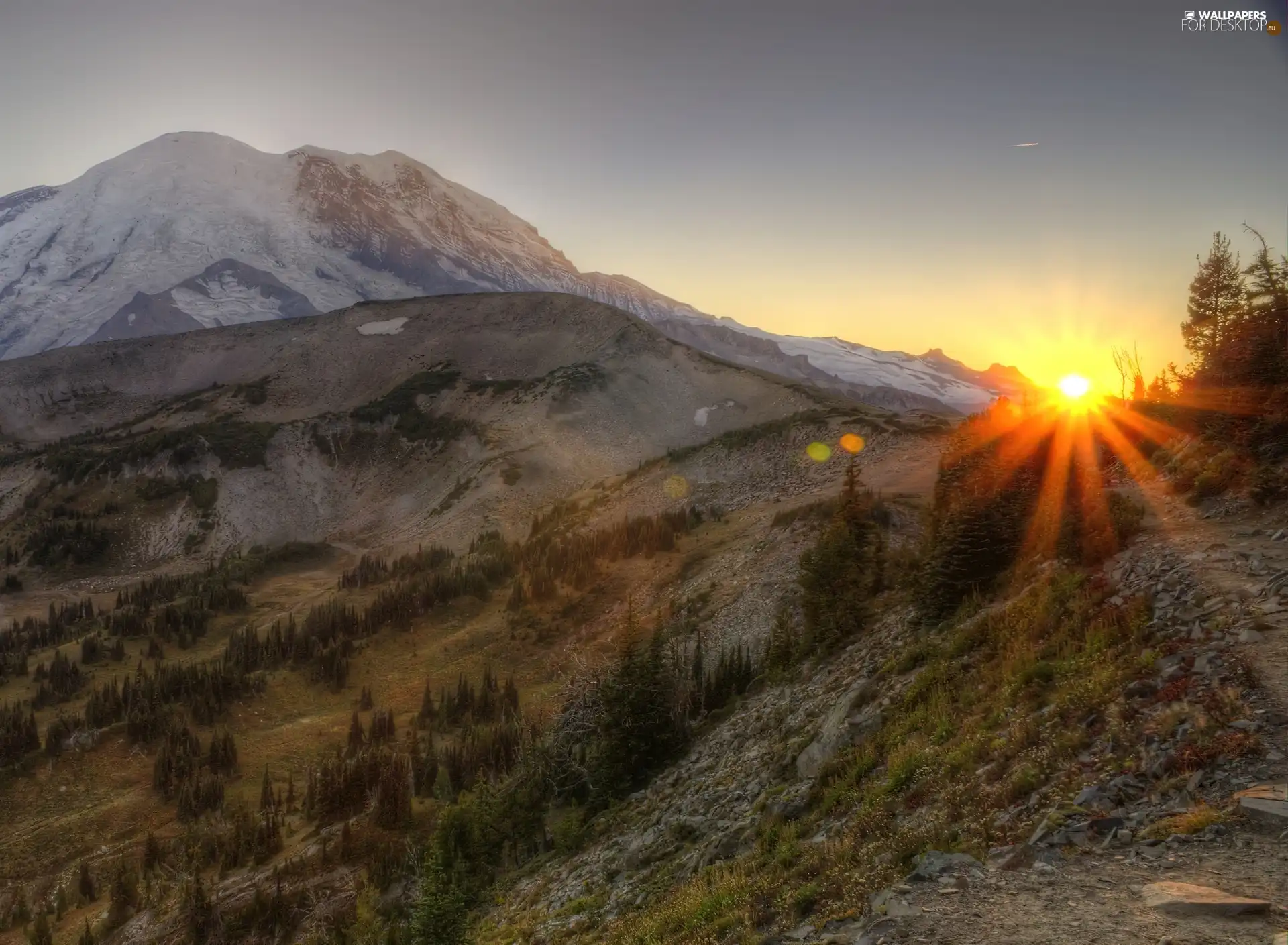 sun, Mountains, west