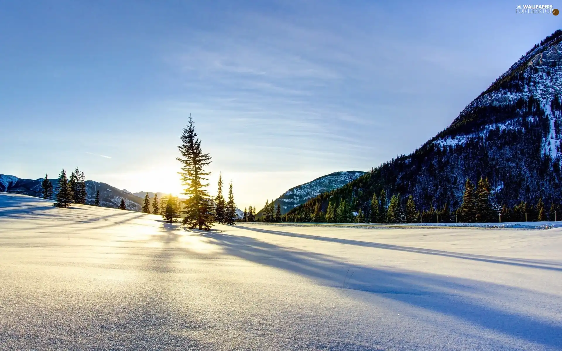 winter, east, sun, Mountains