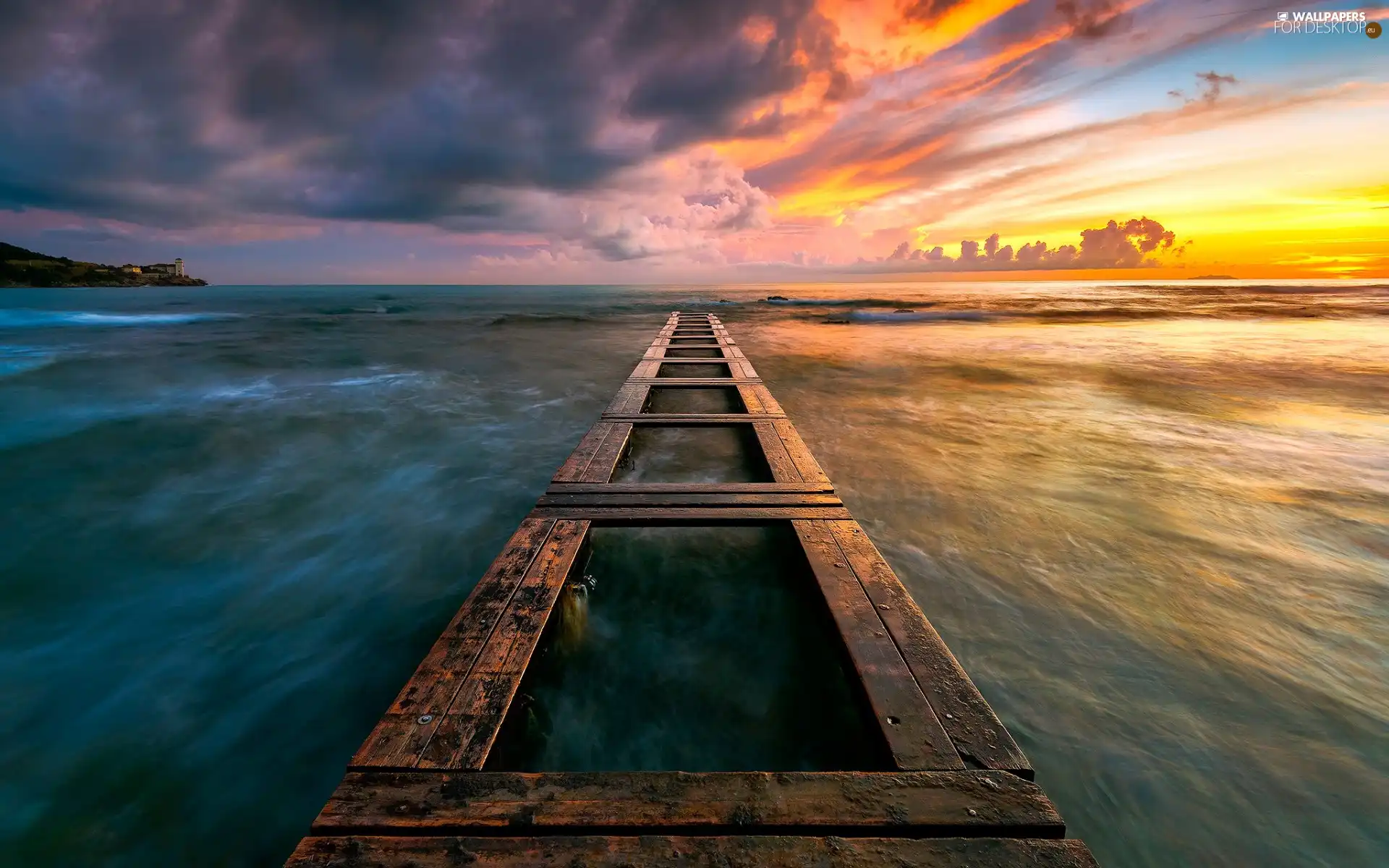 Sunrise, Platform, Tuscany, sea, Italy