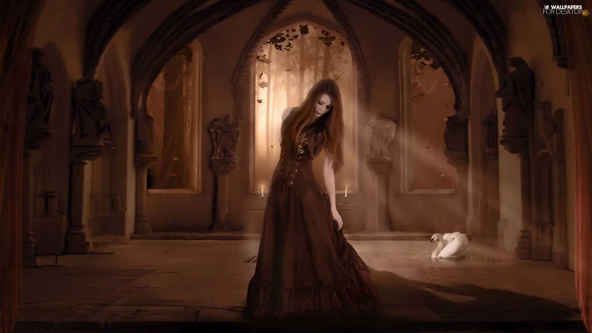 Swans, girl, Dress