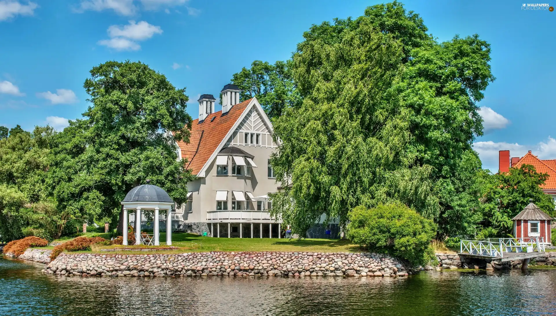 house, River, Sweden, arbour
