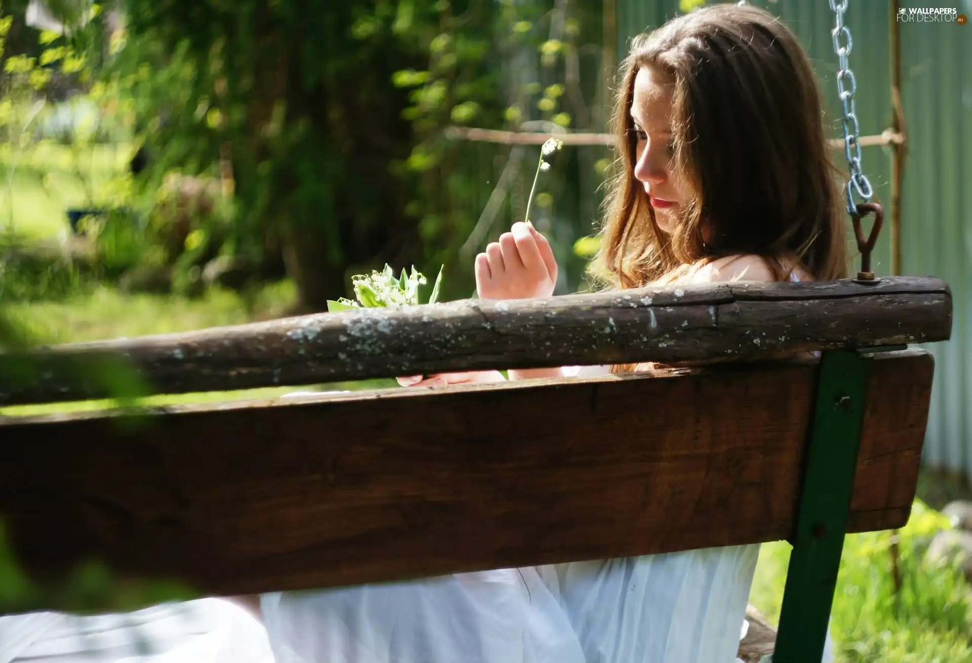 Women, Colourfull Flowers, Swing, light brown